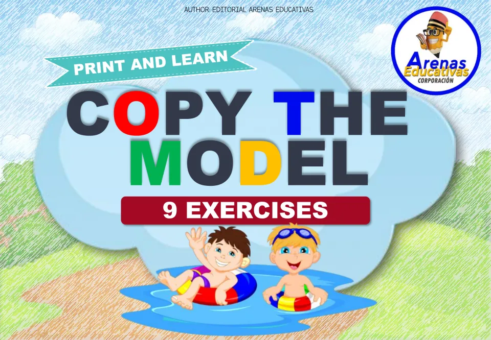 Cover of the coloring activity set, labeled 'Copy the Model,' '9 Exercises,' and 'Print and Learn'