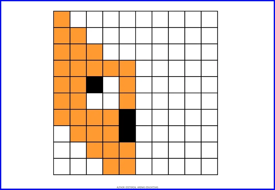 Symmetry coloring exercise 5: complete an orange animal face using the half with a black eye and nose