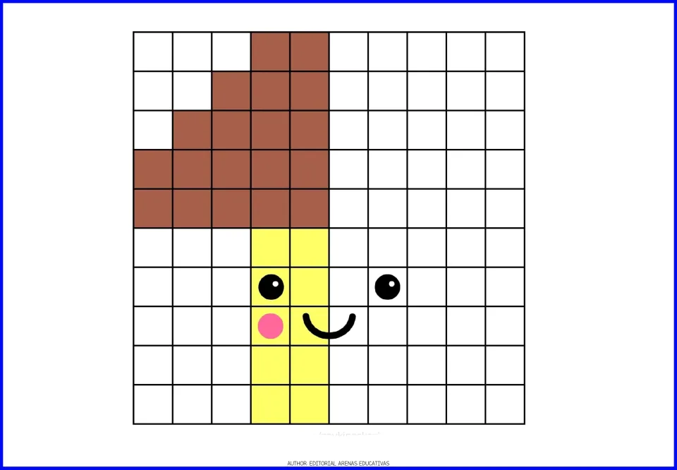 Symmetry coloring exercise 7: complete a smiling mushroom using the brown cap and yellow stem half