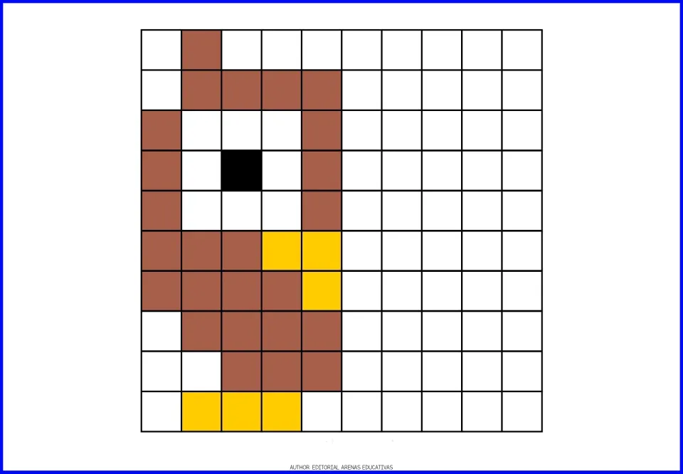 Symmetry coloring exercise 9: complete a brown owl using the colored half with a yellow beak and foot
