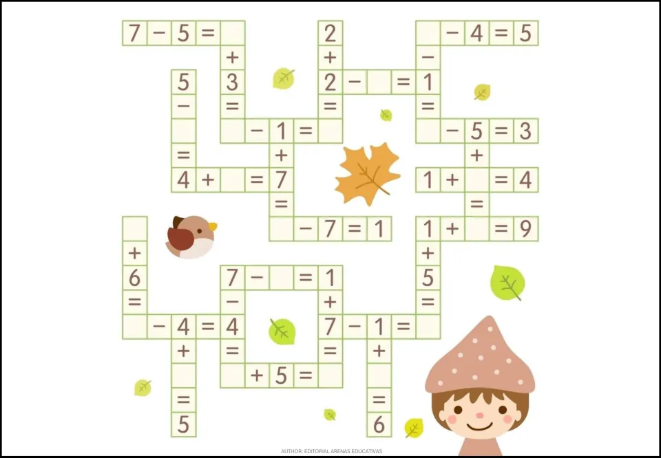 Fourth math practice sheet: missing-number addition and subtraction equations, including 7 − 5 = __