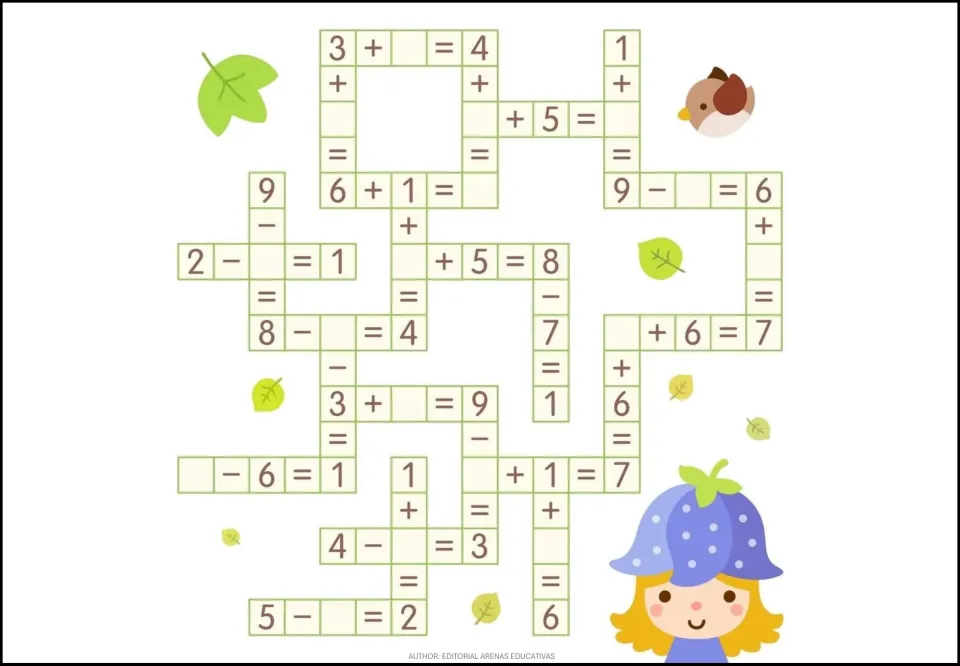 Fifth math practice sheet: missing-number addition and subtraction equations, including 9 − __ = 6
