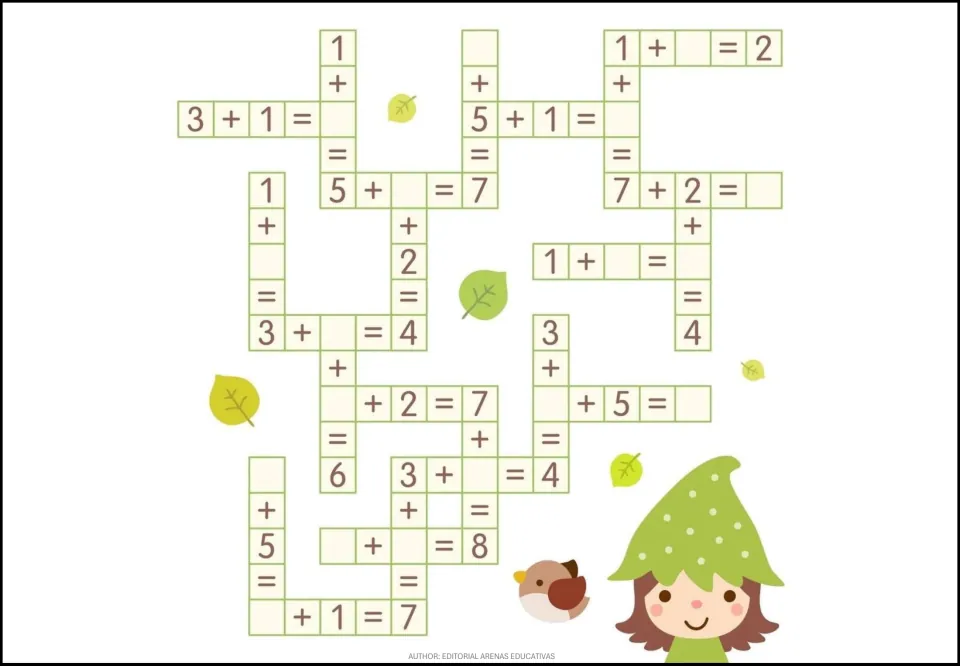 Seventh math practice sheet: interconnected missing-number addition equations, including 7 + 2 = __