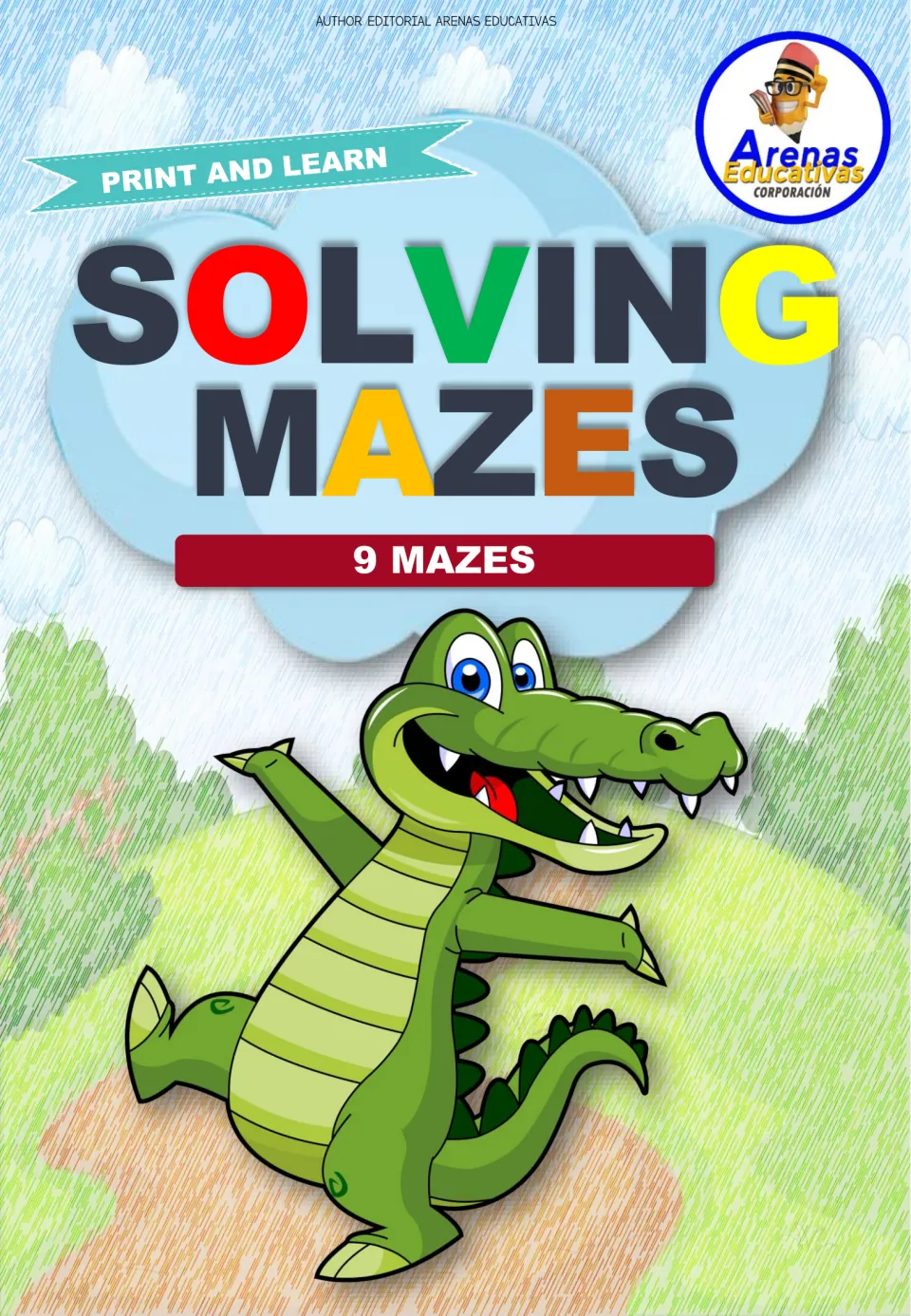 Cover of the nine-activity maze resource, headed 'Solving Mazes' with 'Print and Learn' and '9 Mazes'.
