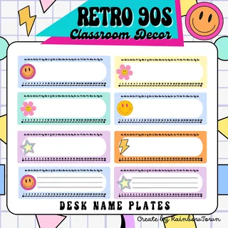 90s Retro Theme Student Desk Name Plates Editable – cover