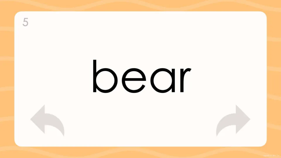 Flash card 5 shows bear on its own card for students to decode at a glance and pronounce clearly before moving forward