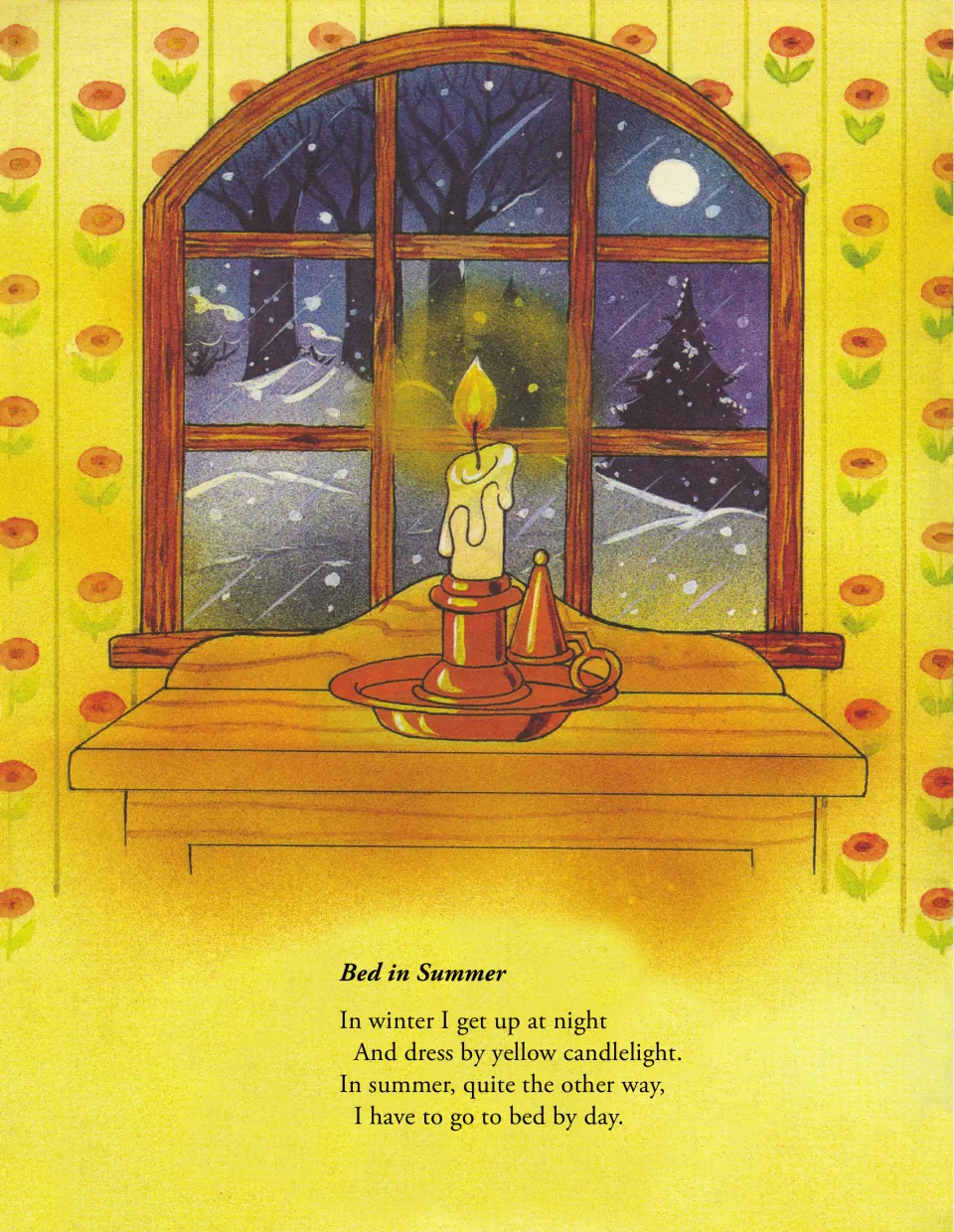 Bed in Summer opens with a stanza contrasting winter waking by candlelight and summer bedtime by day