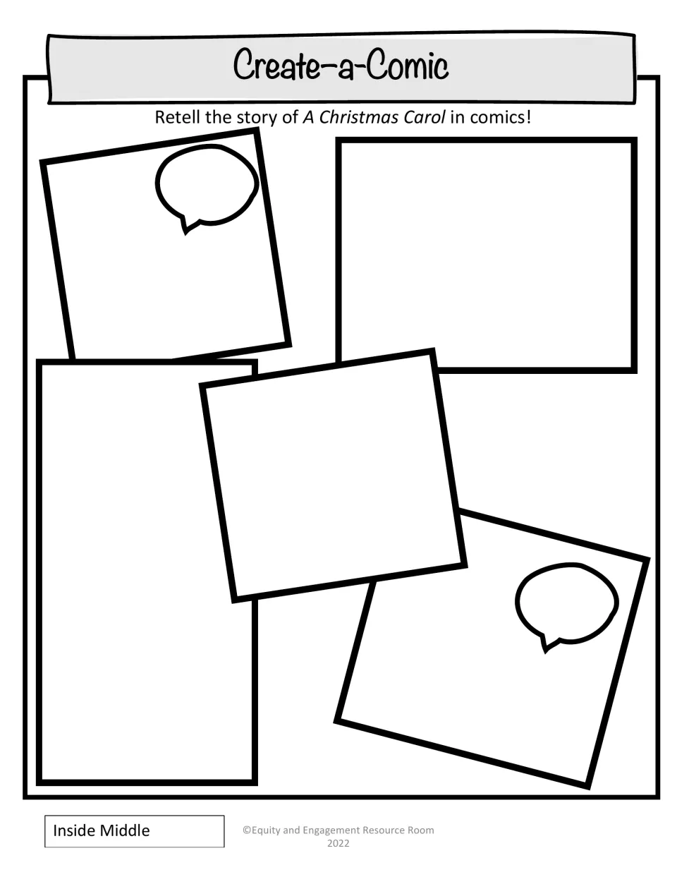 Lapbook inside-middle template titled “Create-a-Comic,” asking students to retell the story through comics