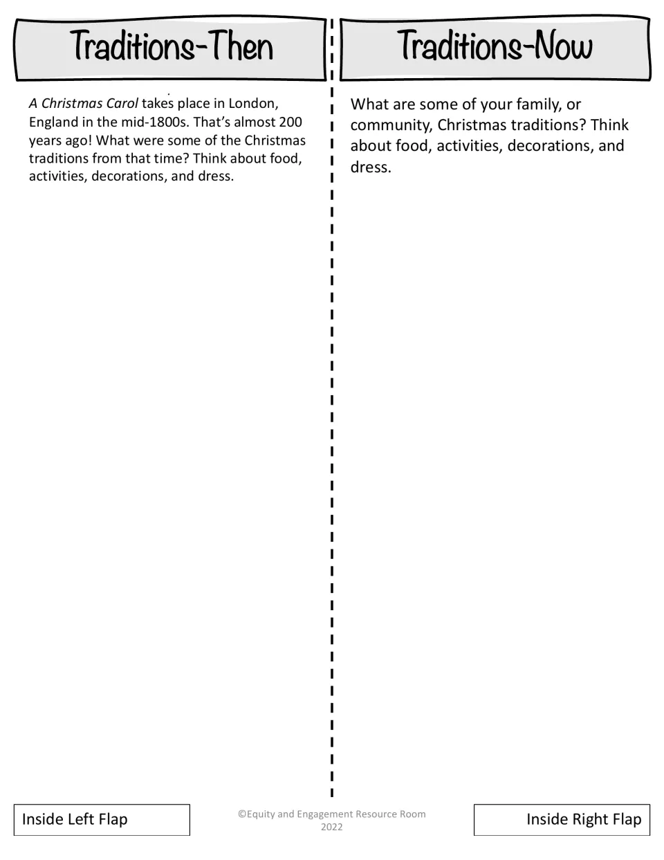 Lapbook flap templates compare Christmas traditions in mid-1800s London with family or community traditions