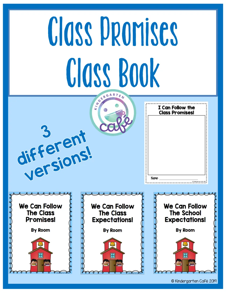 Class Promises Class Book cover showing three class book cover versions and an I Can Follow the Class Promises drawing page