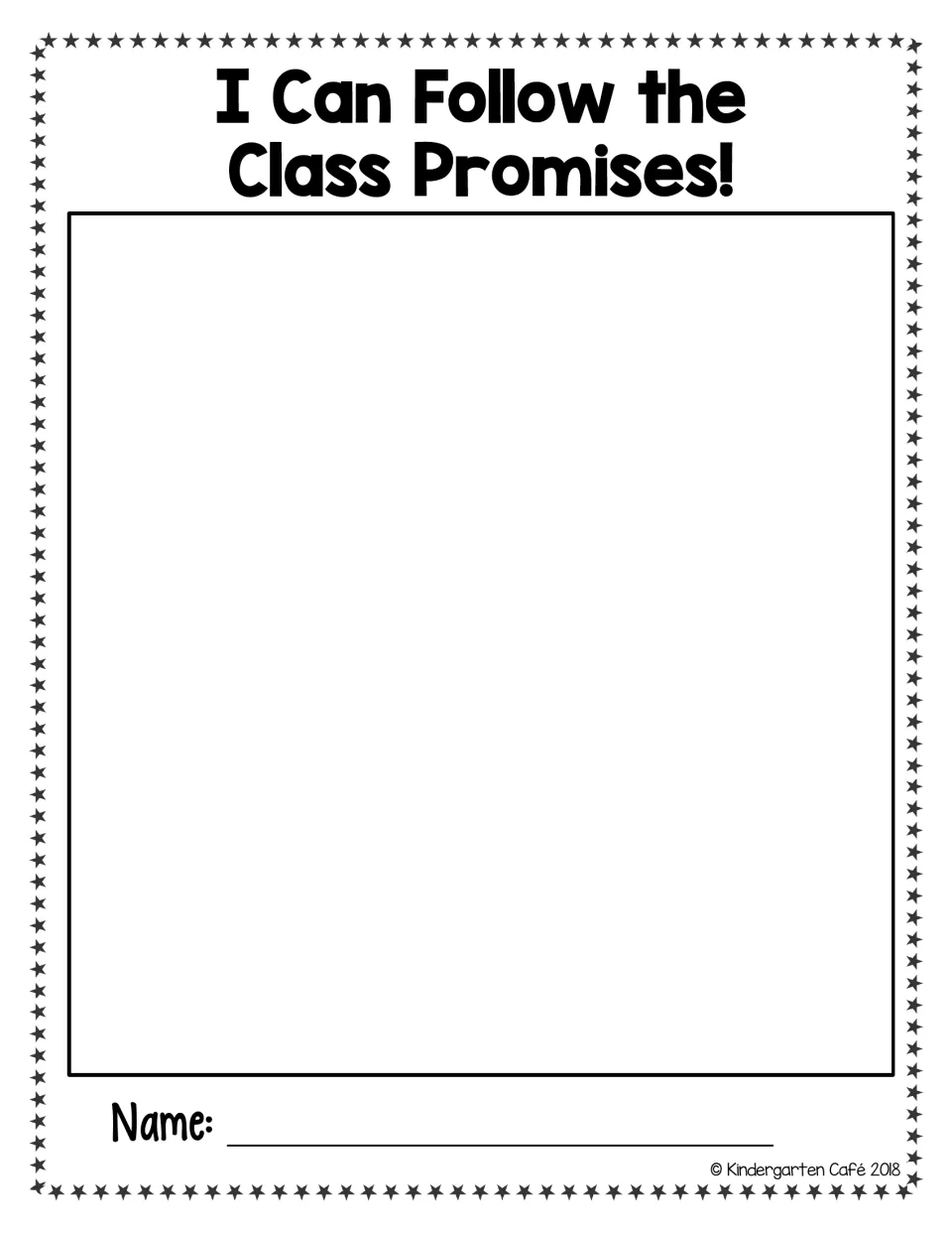 I Can Follow the Class Promises! page: students draw themselves following a class promise and write their name