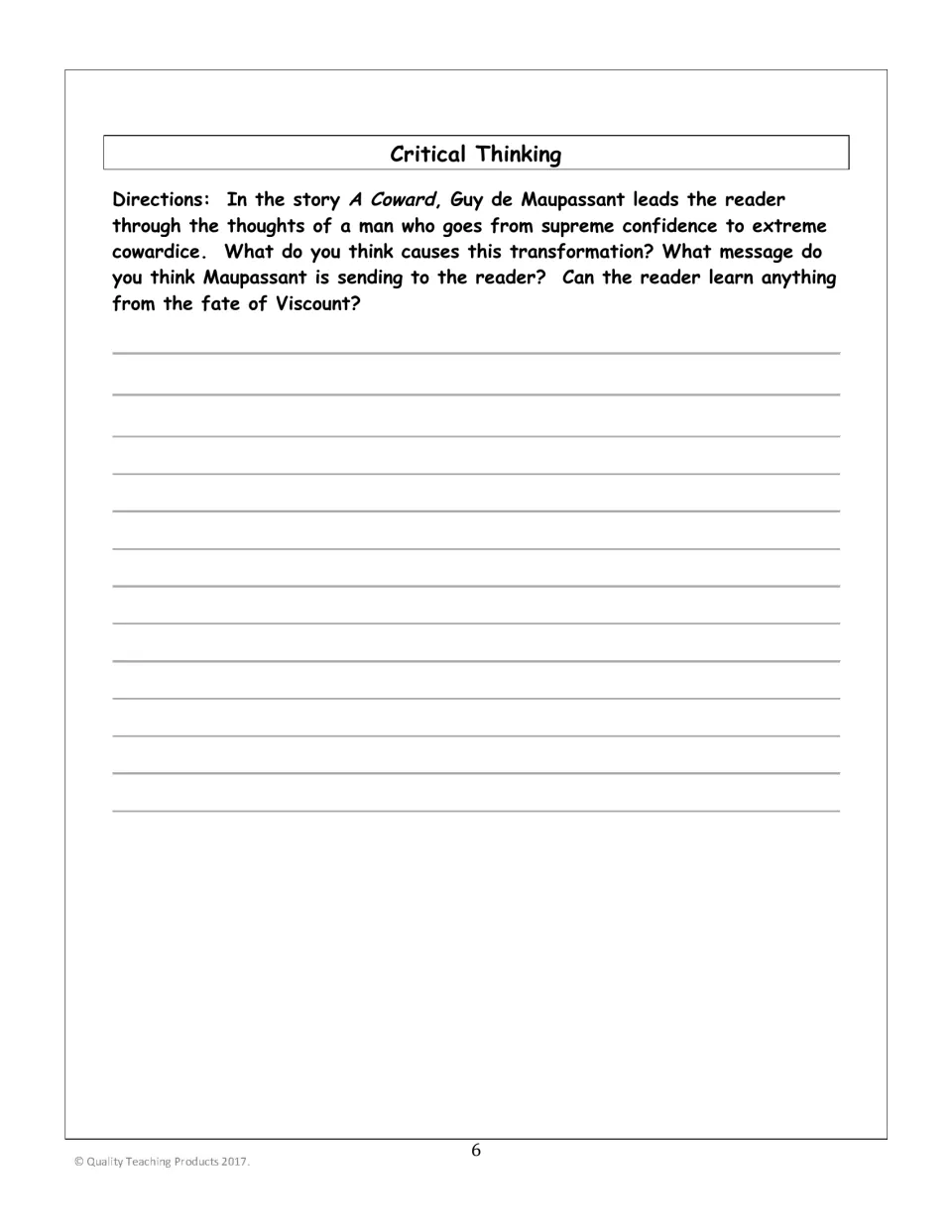 Critical thinking response examines Viscount’s shift from confidence to cowardice and the author’s message