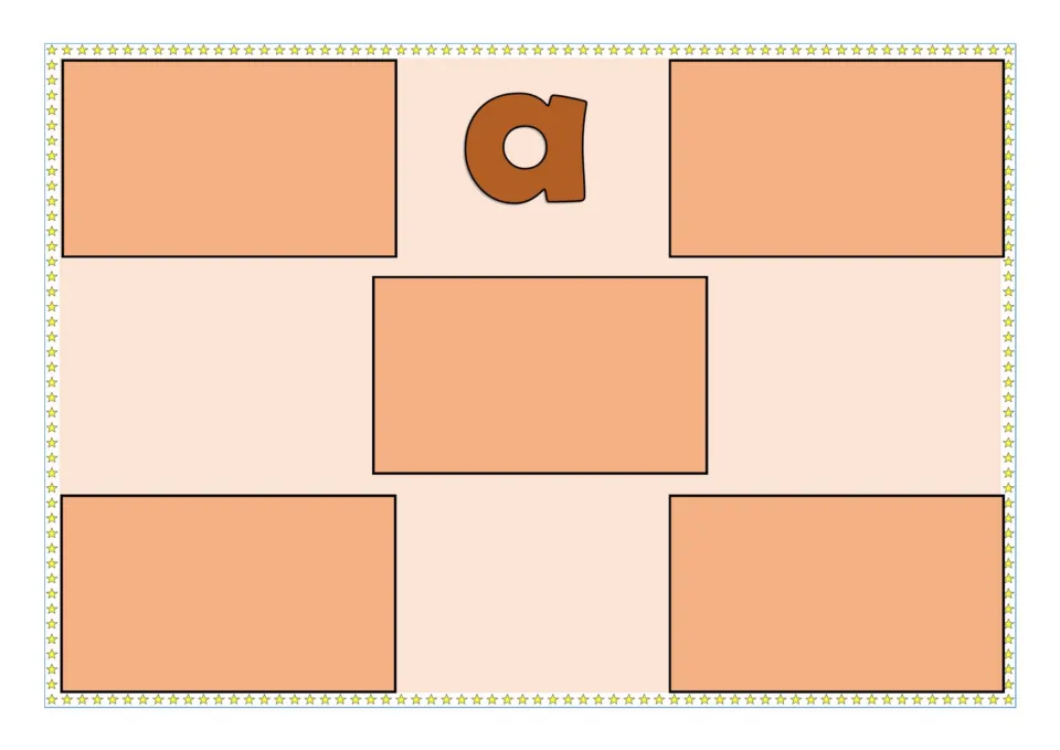 Short a game board in orange, labeled a, with five spaces where a player places picture cards that have the short a sound