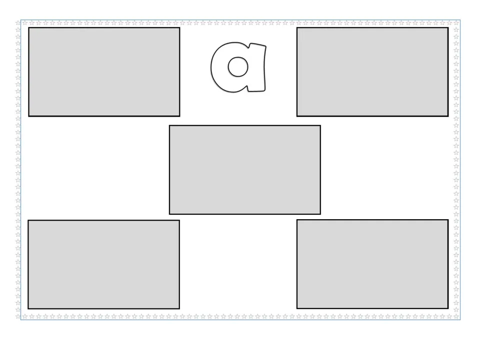 Black and white short a game board labeled a, with five grey spaces for placing cards whose names have the short a sound