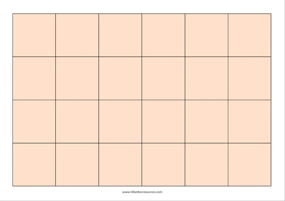 Blank orange cover tiles, sheet one: 24 plain cut-out pieces players place over a sound on their board when correct