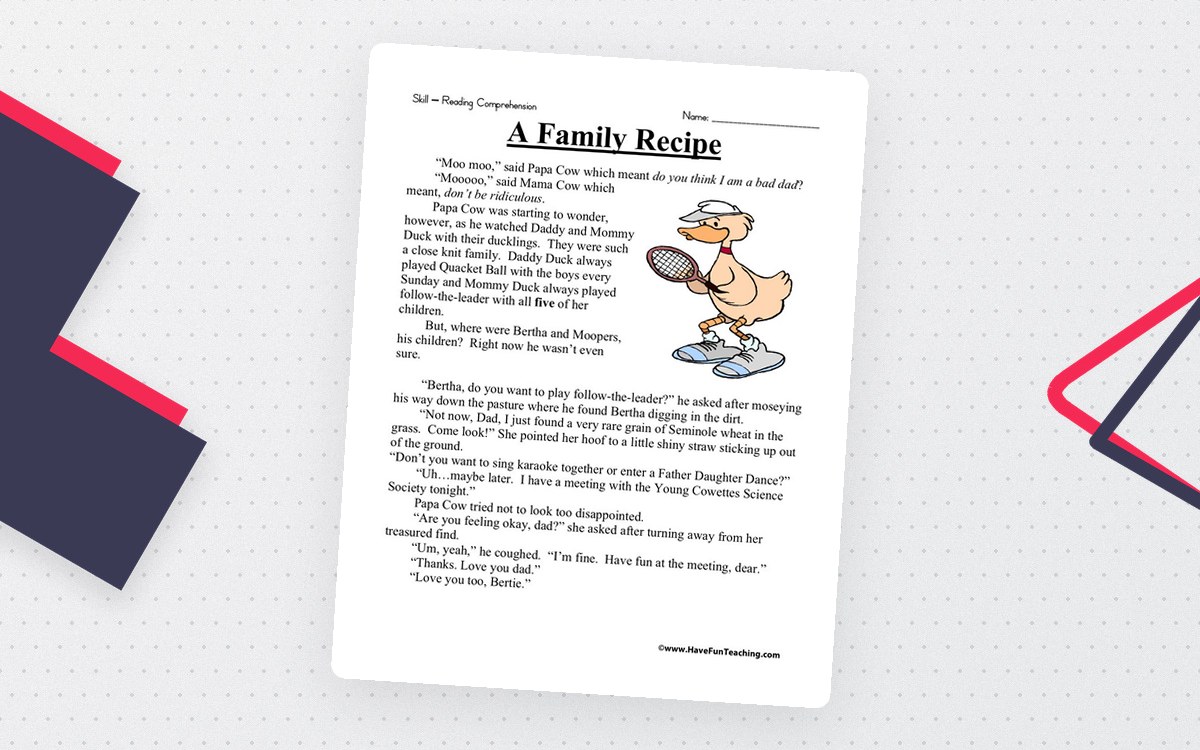 A Family Recipe – Reading Comprehension Worksheet preview