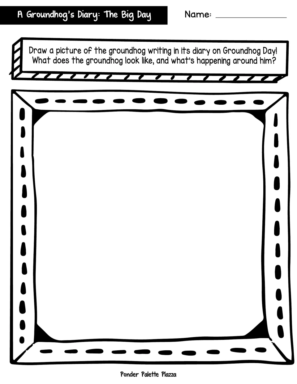 Groundhog Day drawing prompt: students draw the groundhog writing in its diary and show what is happening around it