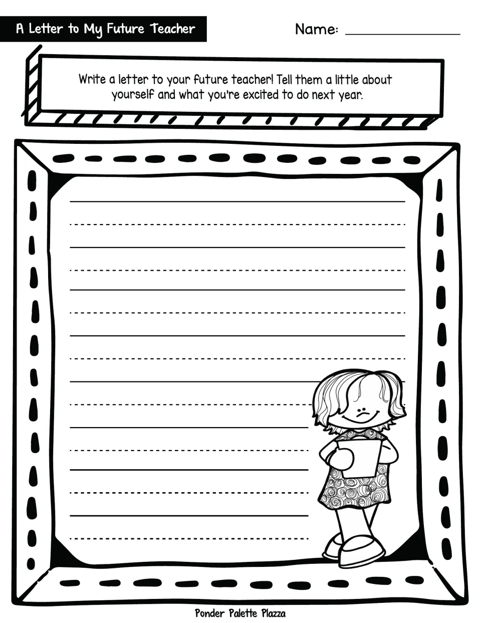 Letter to next year's teacher: students write about themselves and what they are excited to do in the coming school year