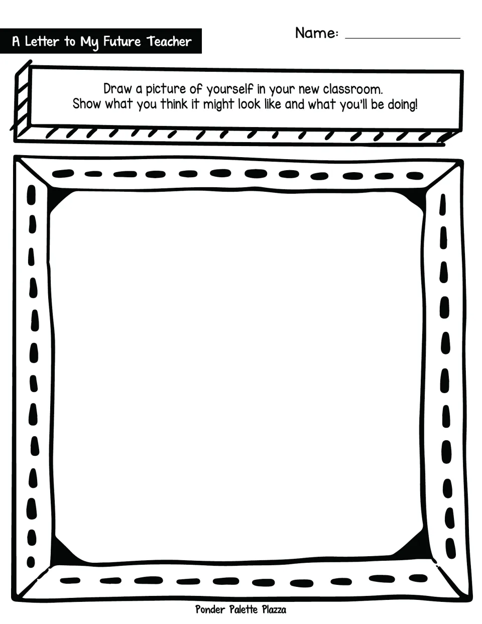 Imagining next year: students draw themselves in their new classroom, showing how it might look and what they'll be doing