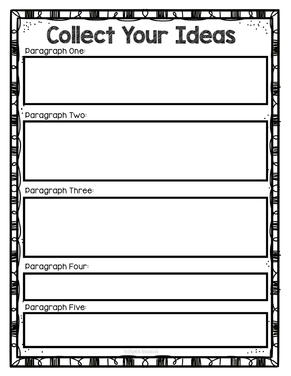 Collect Your Ideas organizer: students jot notes for Paragraphs One to Five of their letter before drafting