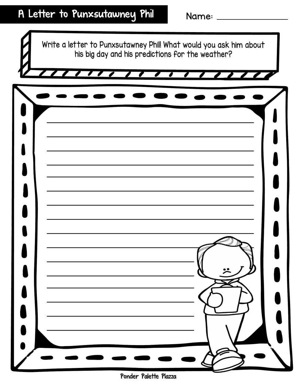 Groundhog Day letter writing: students write to Punxsutawney Phil asking about his big day and his weather predictions