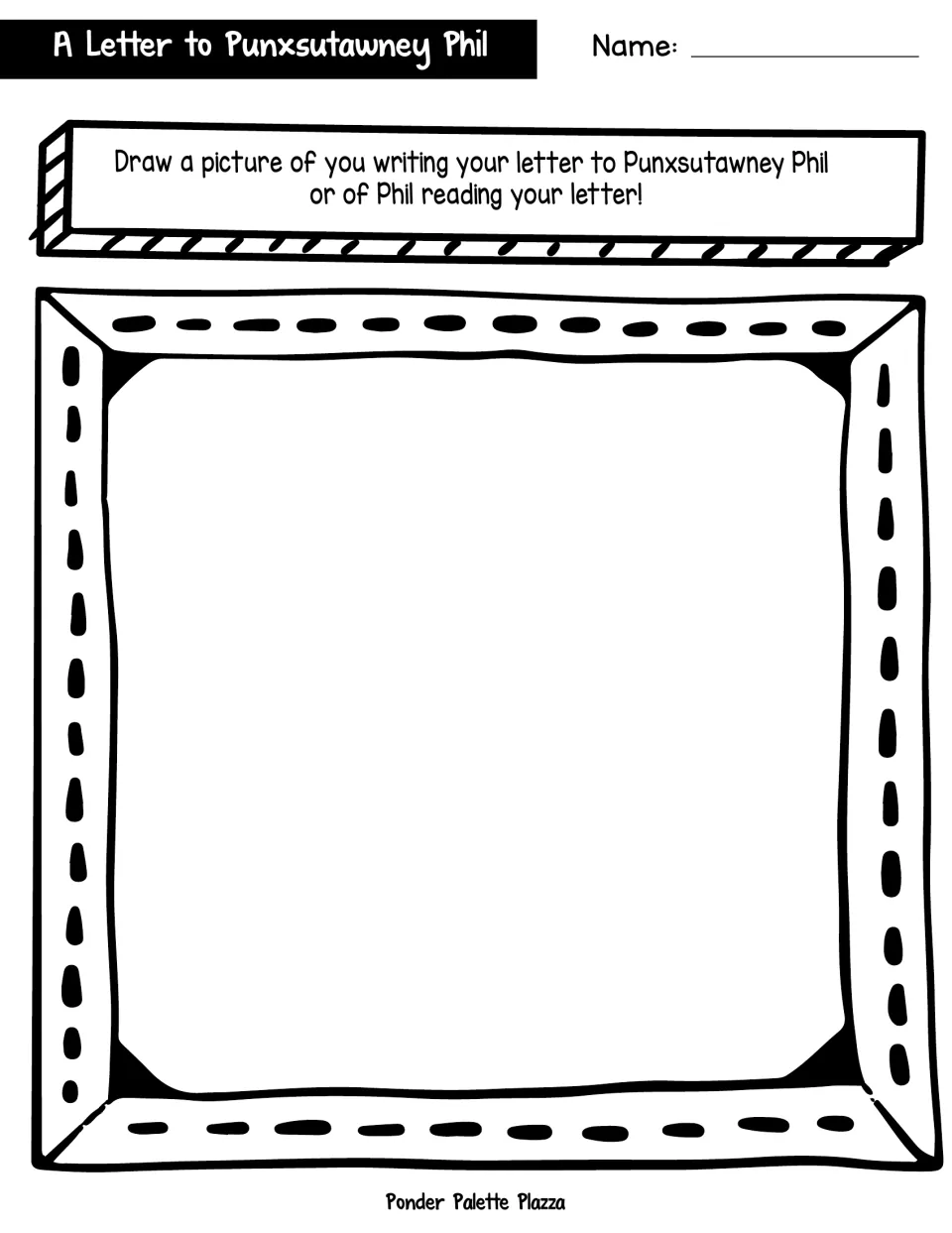 Groundhog Day drawing prompt: students draw themselves writing their letter to Phil, or Phil reading the letter they sent