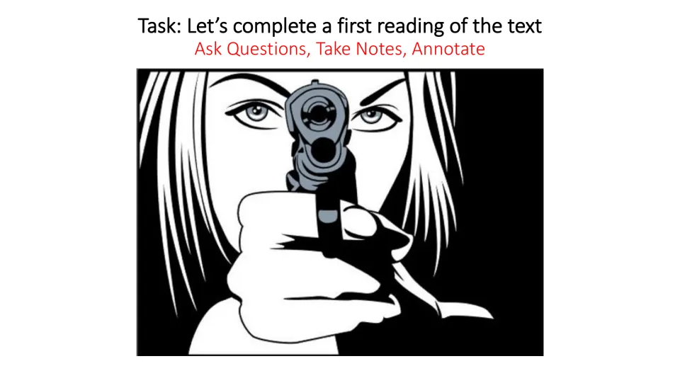 First-reading instruction slide directs students to ask questions, take notes, and annotate the poem