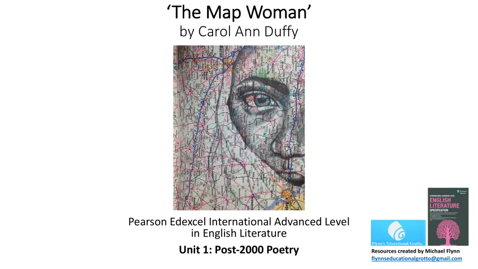 Lesson cover for ‘The Map Woman’ by Carol Ann Duffy, labeled Unit 1: Post-2000 Poetry for English Literature