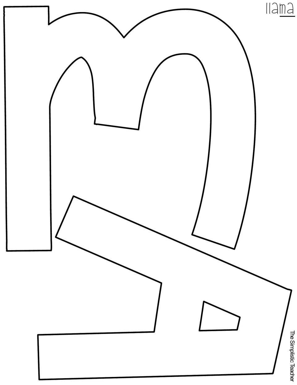 Outline cut-out letters M and A, printed sideways, completing the word 'llama' for the door or bulletin board title