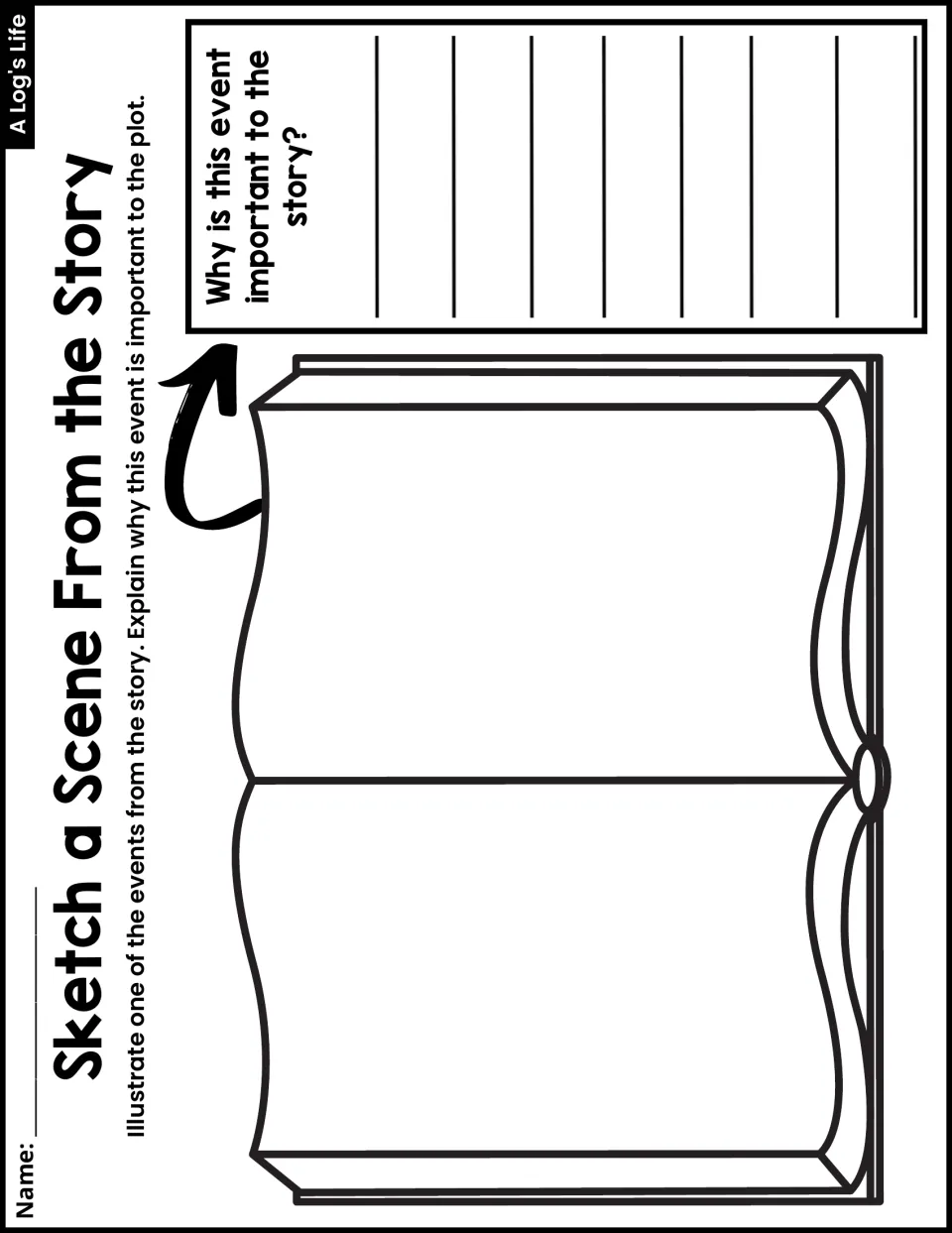 Sketch a Scene From the Story activity asks students to illustrate an event and explain its importance to the plot.