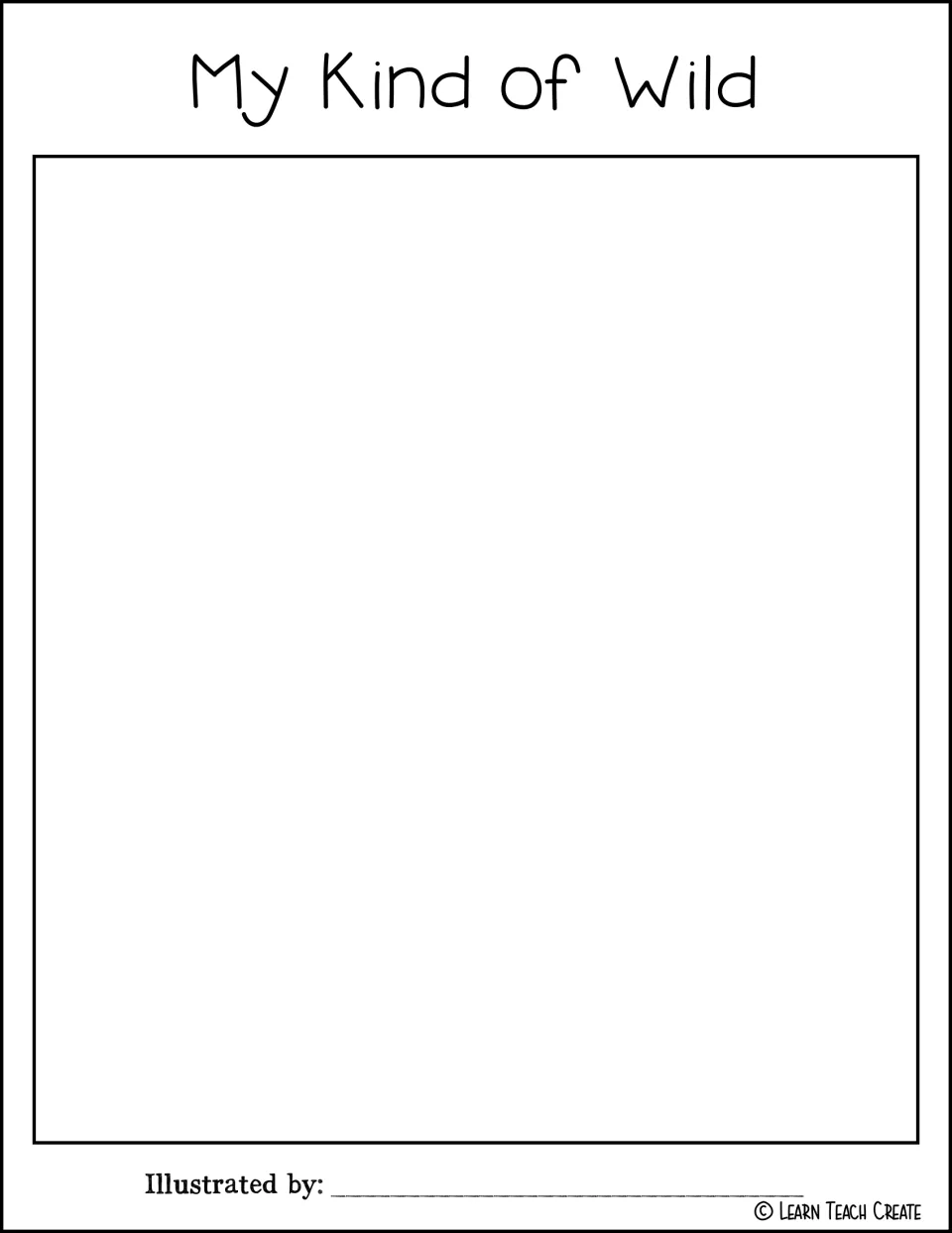 Book companion drawing activity titled 'My Kind of Wild' invites a student illustration and illustrator credit