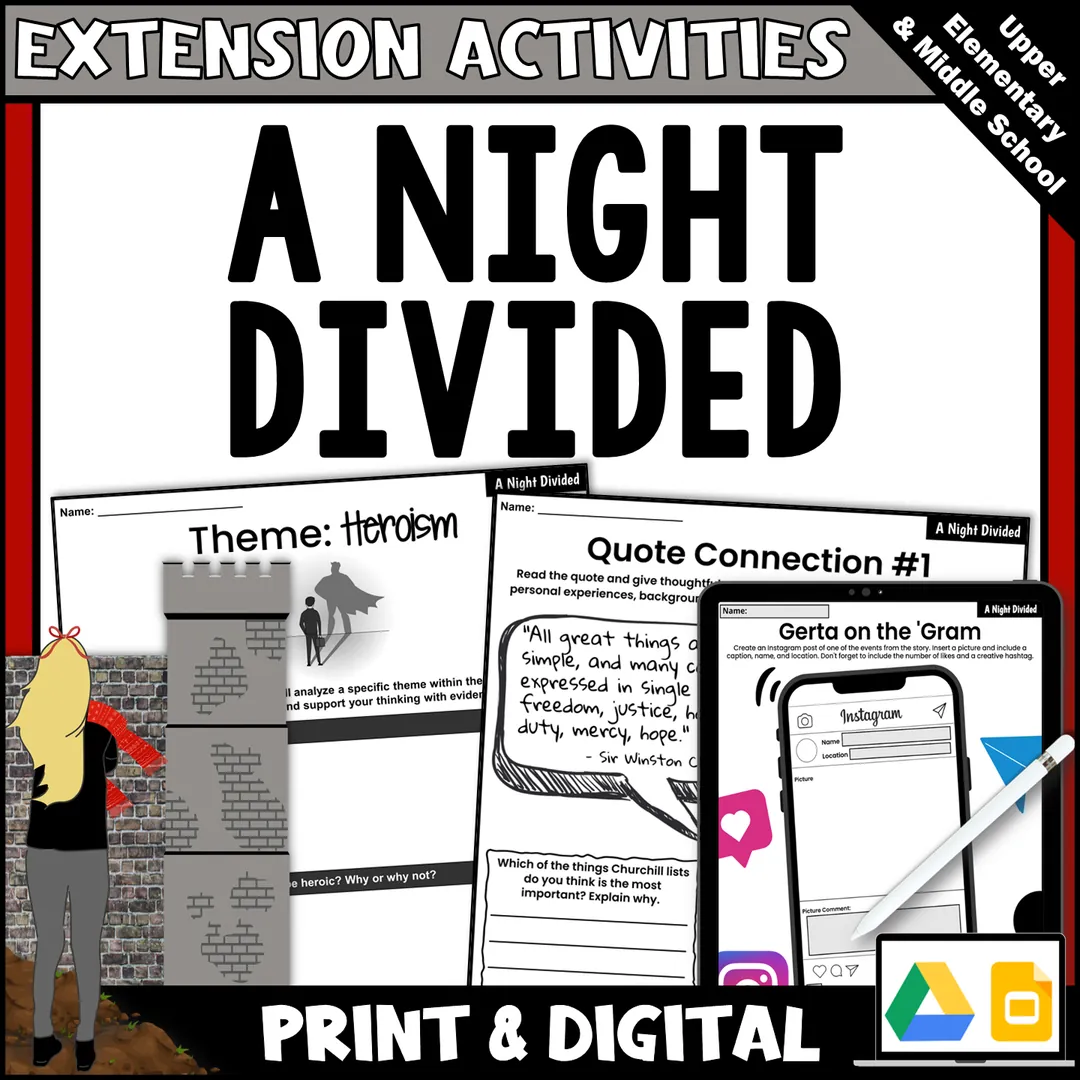 A Night Divided Novel Study Theme and Symbolism Extension Activities – cover