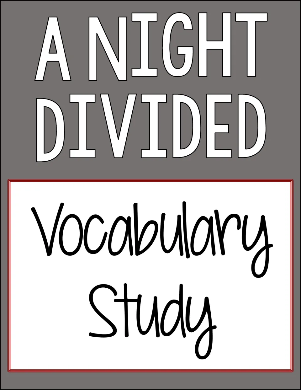 Cover: A Night Divided title above a Vocabulary Study label, opening the novel's vocabulary section