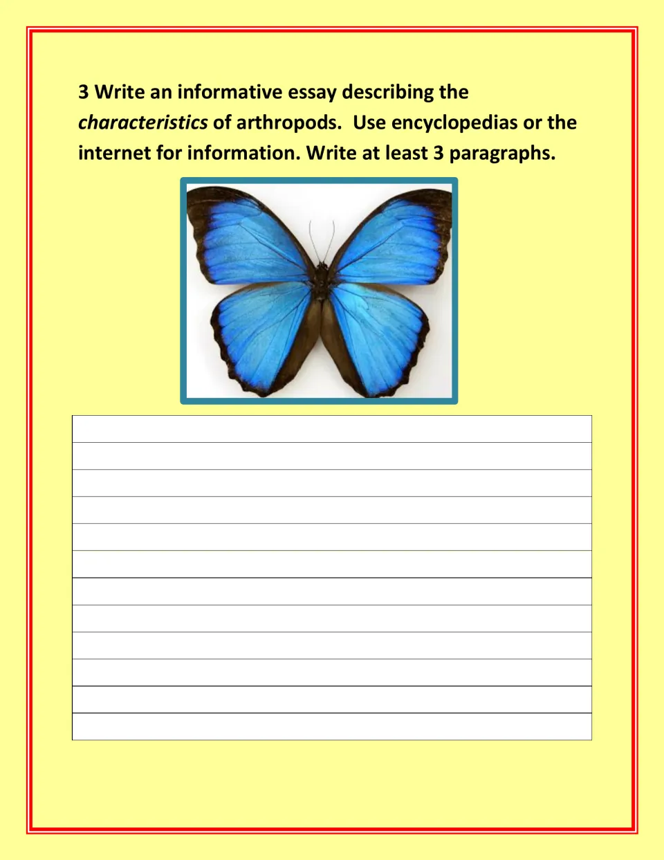 Arthropod research assignment asks for an informative essay of at least three paragraphs on characteristics