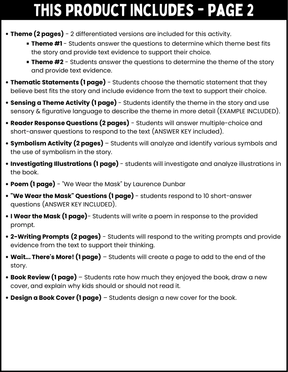 Activity guide, part 2: theme, symbolism, reader responses, illustration analysis, poetry, and writing