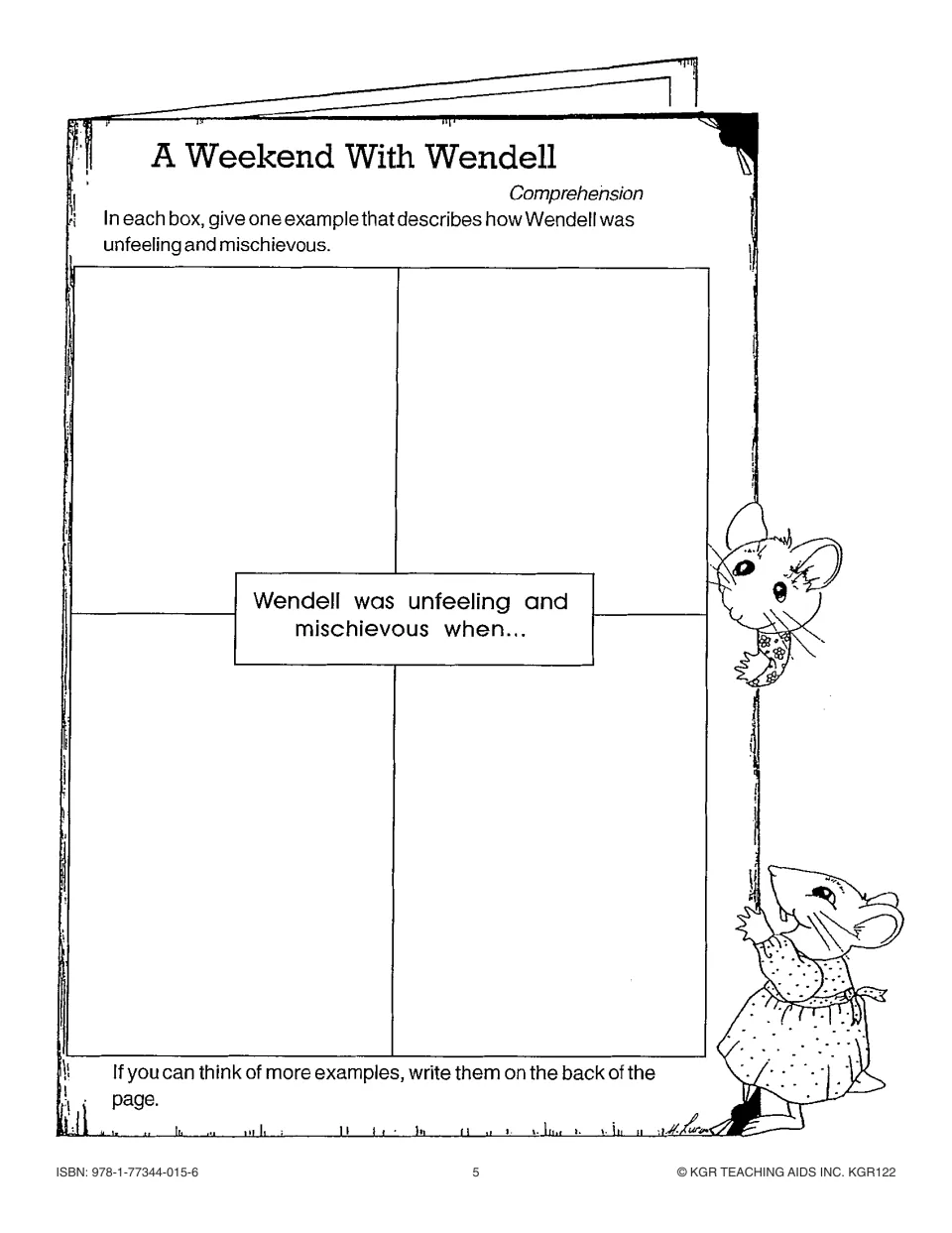 Character comprehension activity: give four story examples showing how Wendell was unfeeling and mischievous
