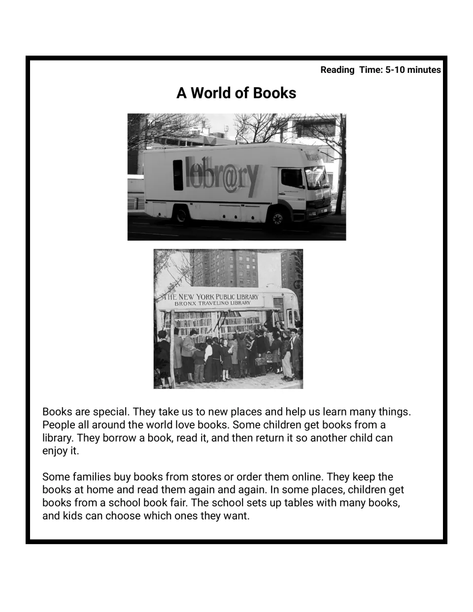 Passage A World of Books, part 1: libraries, stores, online orders and school book fairs, with two book bus photos