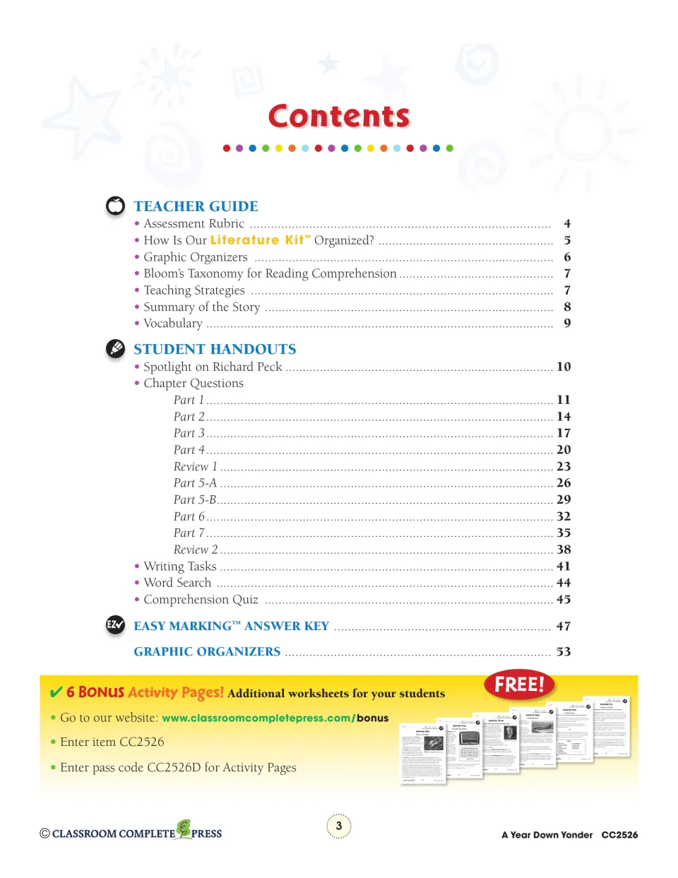Contents: teacher guide, chapter questions for Parts 1–7 and two reviews, word search, quiz, answer key