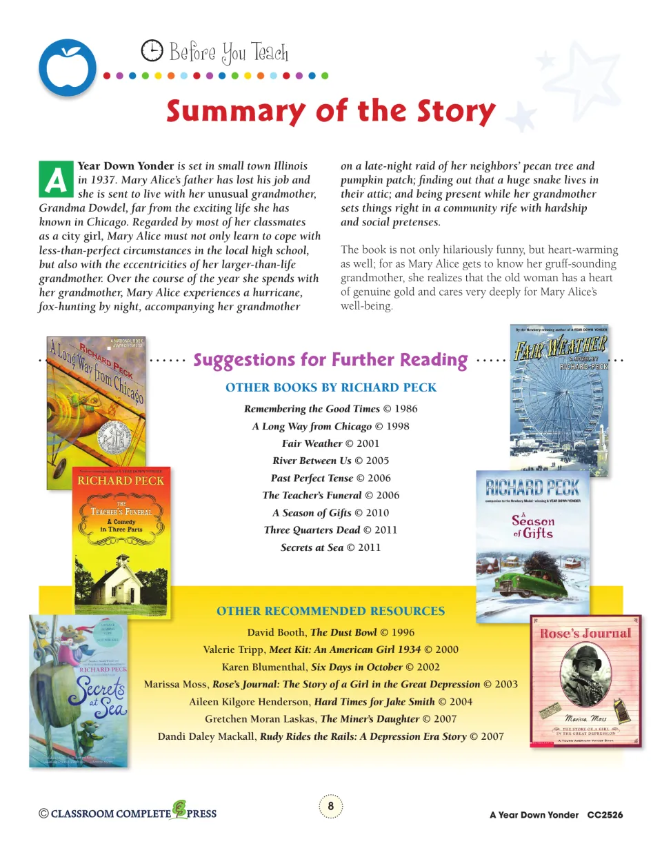 Summary of the Story: Mary Alice's 1937 year with Grandma Dowdel in small-town Illinois, plus further reading list