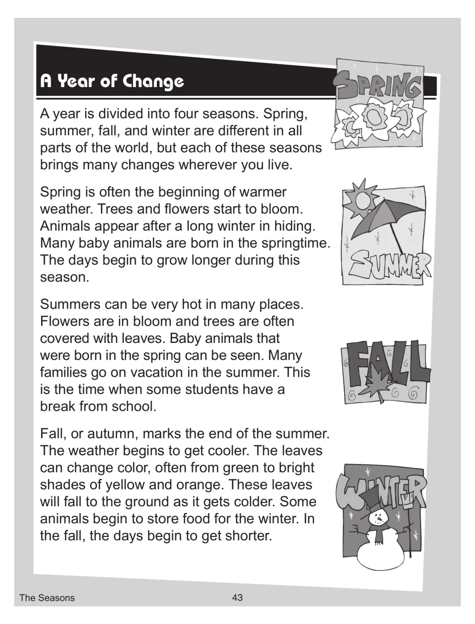 Nonfiction seasons passage, part 1: a year has four seasons, then what changes in spring, summer and fall