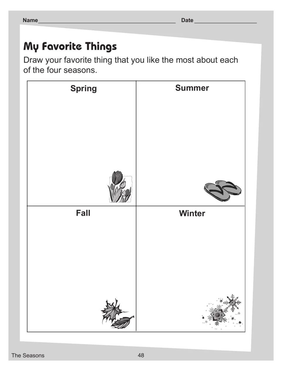 My Favorite Things: students draw their favorite thing about spring, summer, fall and winter