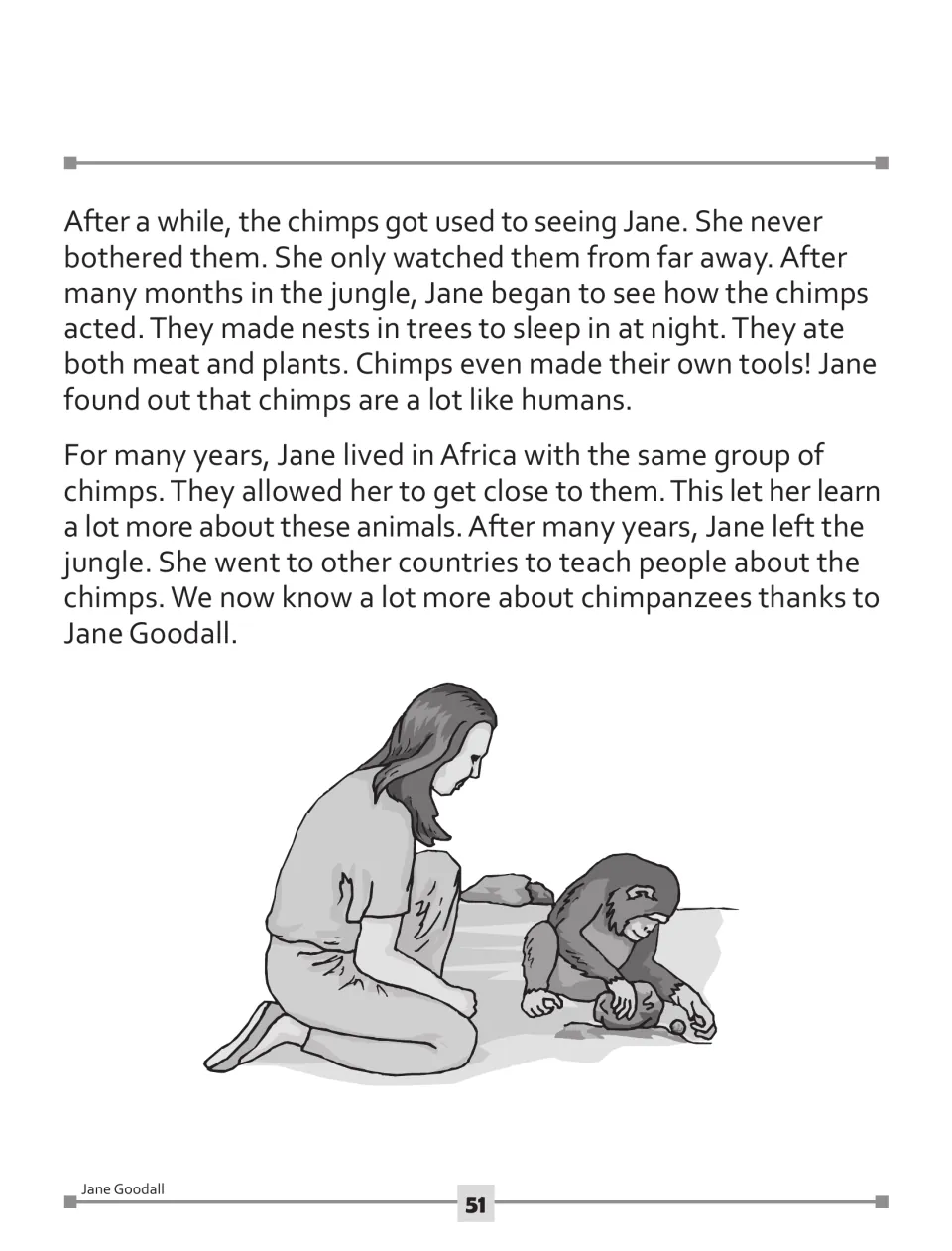 Jane Goodall biography reading, part 2: chimps build nests, eat meat and plants and make tools; Jane teaches others