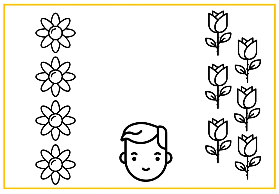 Flower addition picture support shows Peter between four individual daisies and six individual roses.