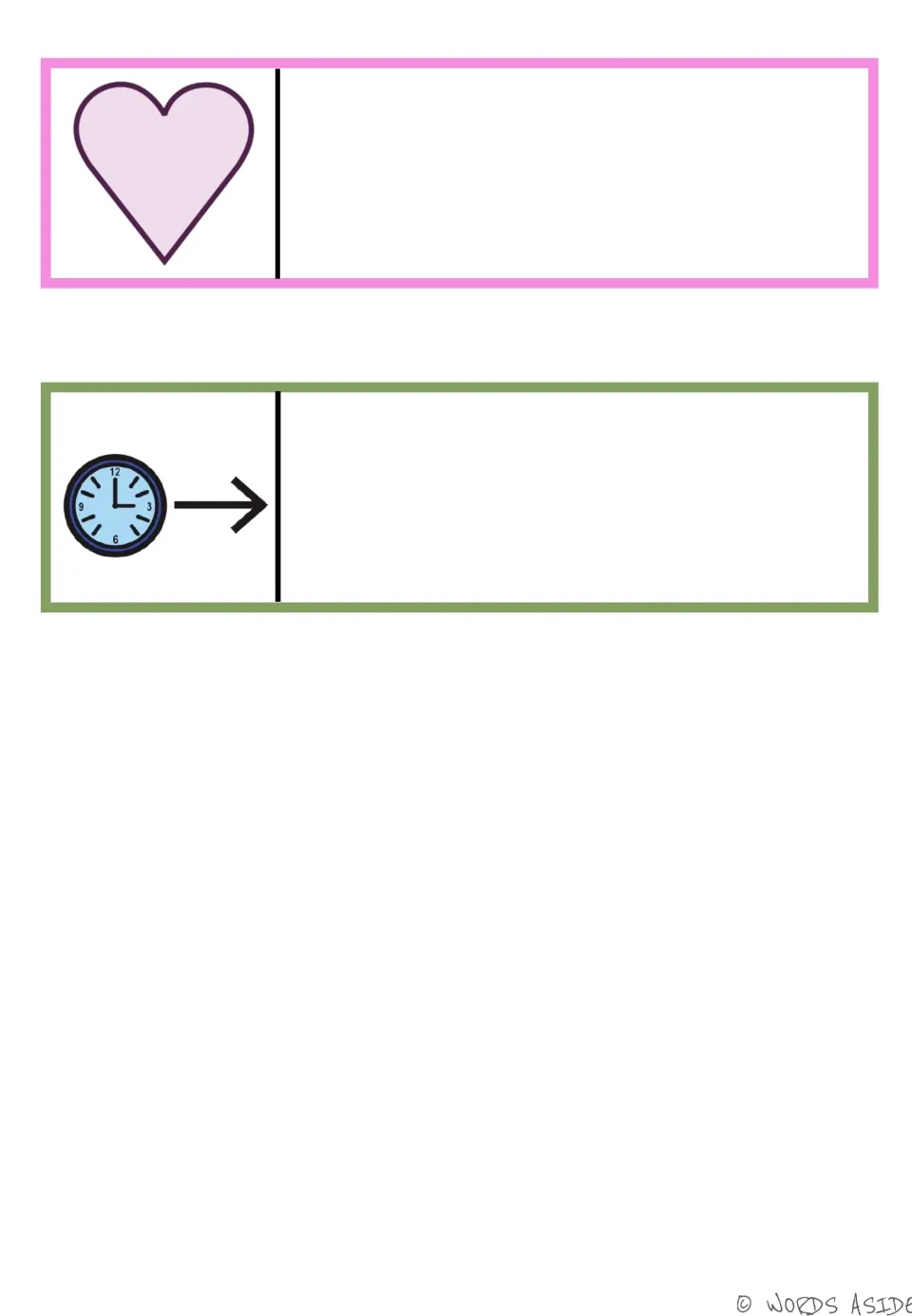 Blank AAC story response strips for feelings and what happens next, matching the final two completed strips