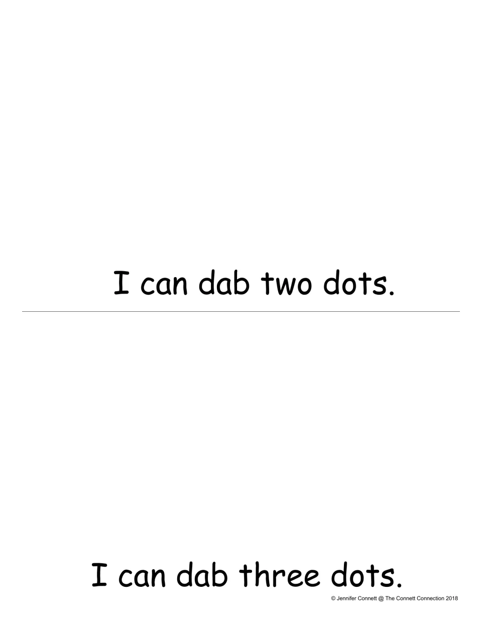 Counting two and three: students read I can dab two dots and I can dab three dots, then dab that many dots in each space