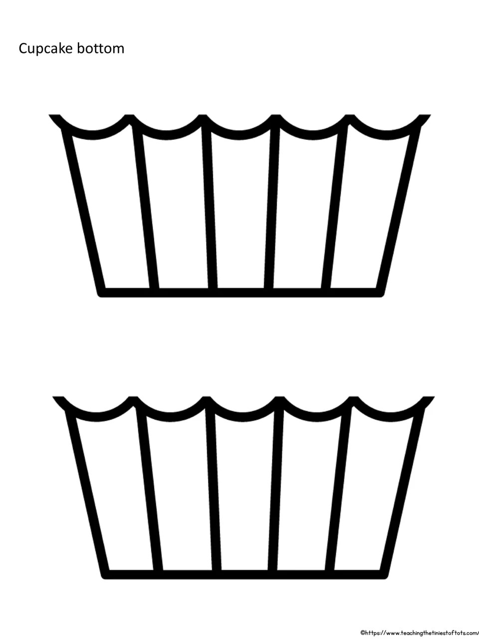 Cupcake bottom: two pleated cupcake liner cut-out pieces with scalloped tops for students to color, cut out and glue