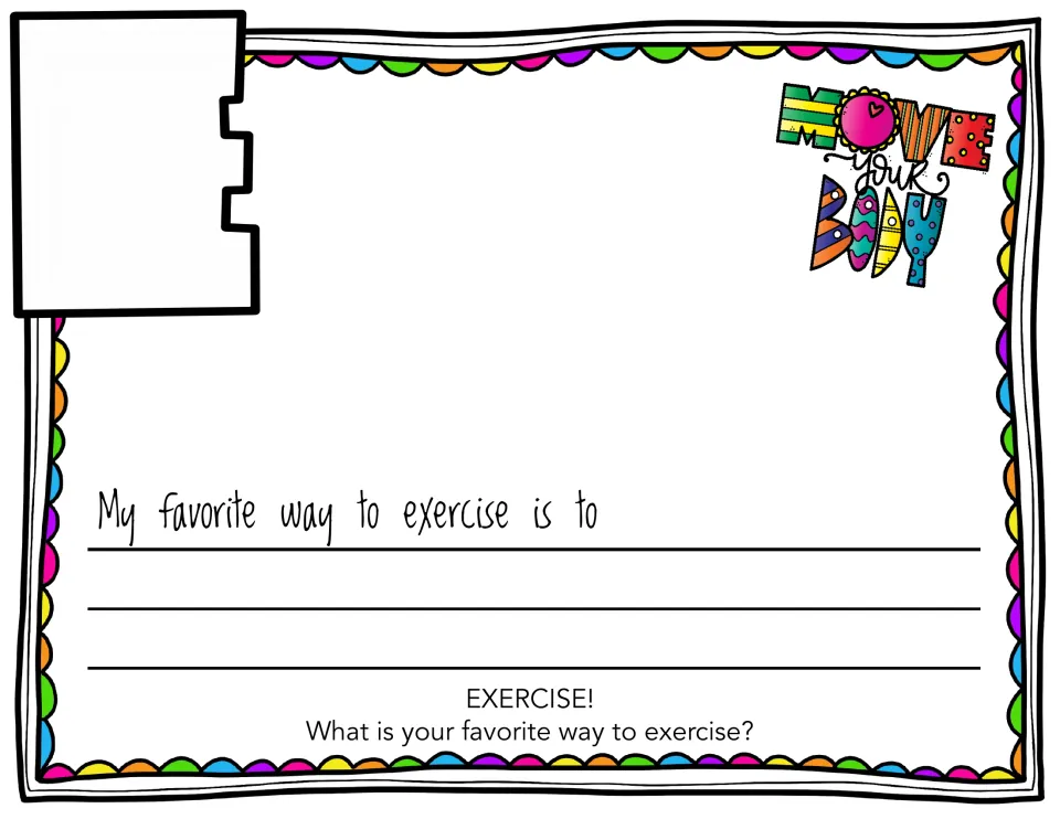 Letter E, Exercise: students finish the sentence My favorite way to exercise is to on three writing lines