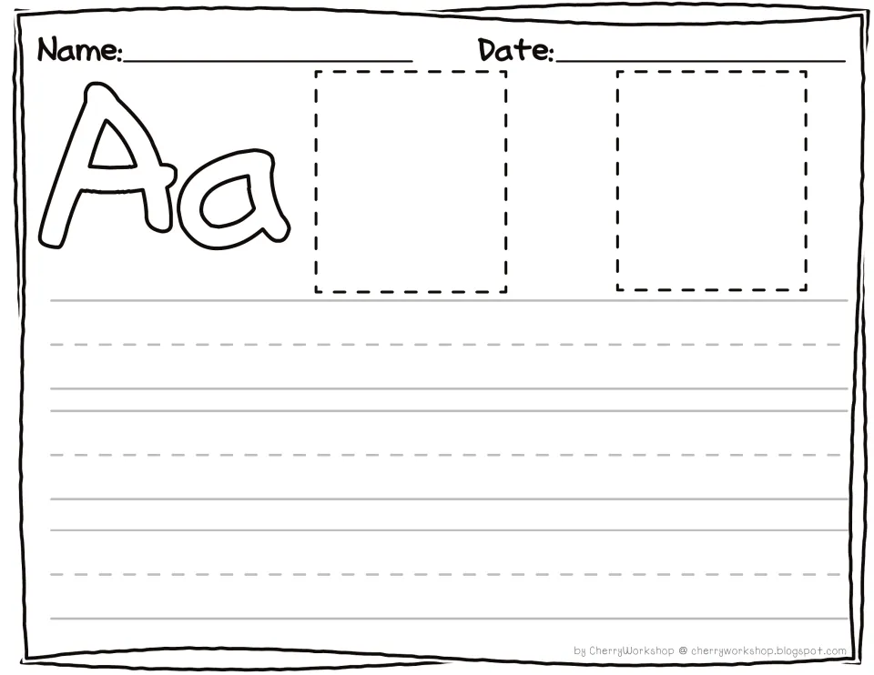 Letter Aa open practice: students draw two things that begin with A and write the letter freely, with no models given
