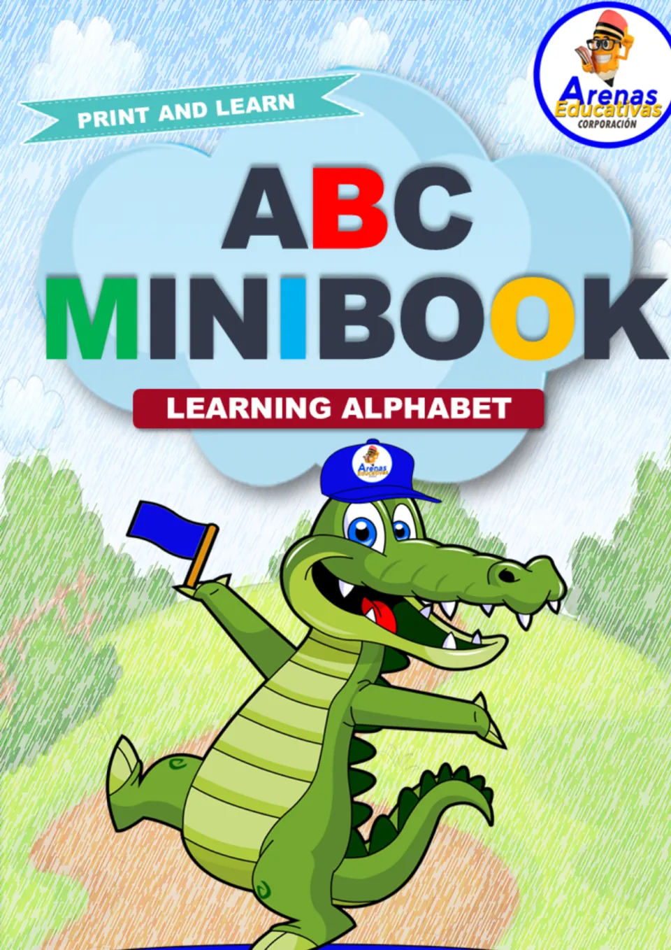 Alphabet tracing mini book cover featuring the headings 'Print and Learn' and 'Learning Alphabet'.