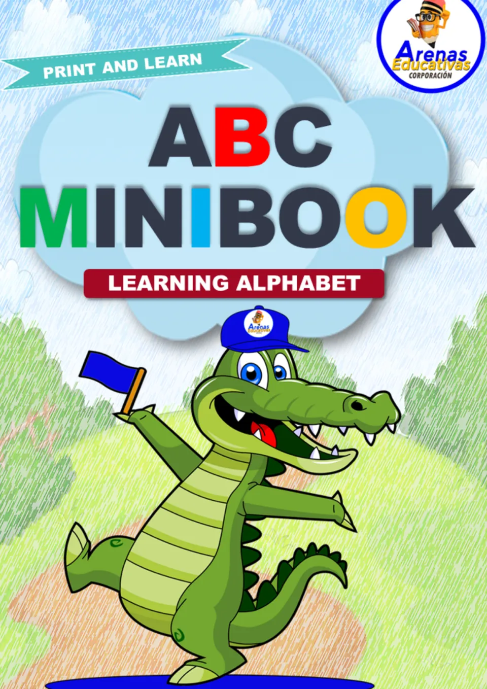 Cover of the alphabet pennant resource with the headings 'ABC MINIBOOK', 'LEARNING ALPHABET' and 'PRINT AND LEARN'